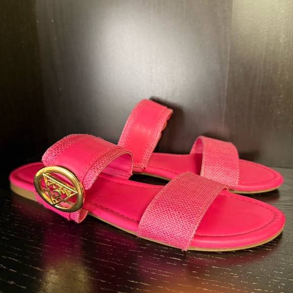 Guess Los Angeles Fuchsia and Gold Logo Flat Sandals - Picture 5 of 7